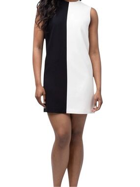 NWT Theory Sleeveless Split Shift Admiral Crepe Colorblock Round Neck Mini Dress